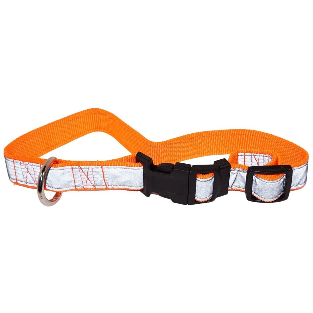 Petflect Dog Collar Orange & Gray Reflective Up To 500 Ft - Adjust 16"-21"